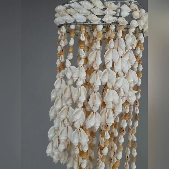 Vintage Chula Hanging Spiral Seashell Windchime Boho Beach Wedding Macrame - Picture 4 of 12